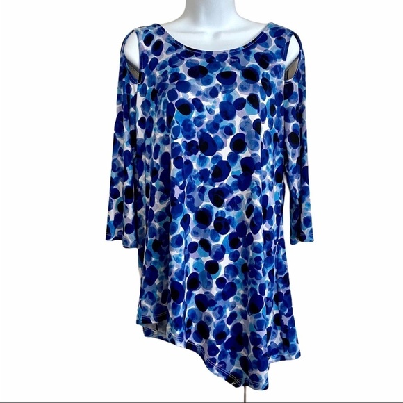 NYGARD Blue Cold Shoulder Cutout Tunic Top Medium - Picture 3 of 11